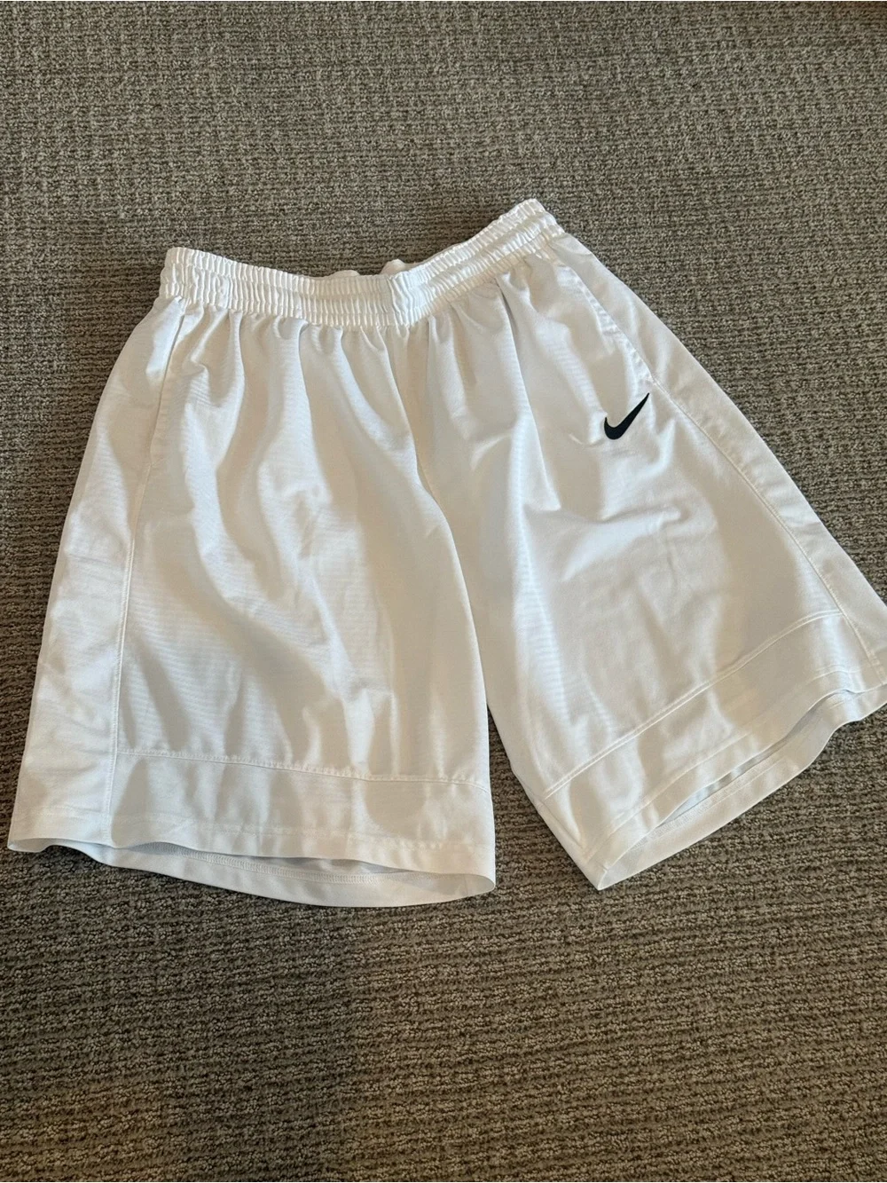Nike White Men’s Performance Athletic Shorts with Black Swoosh